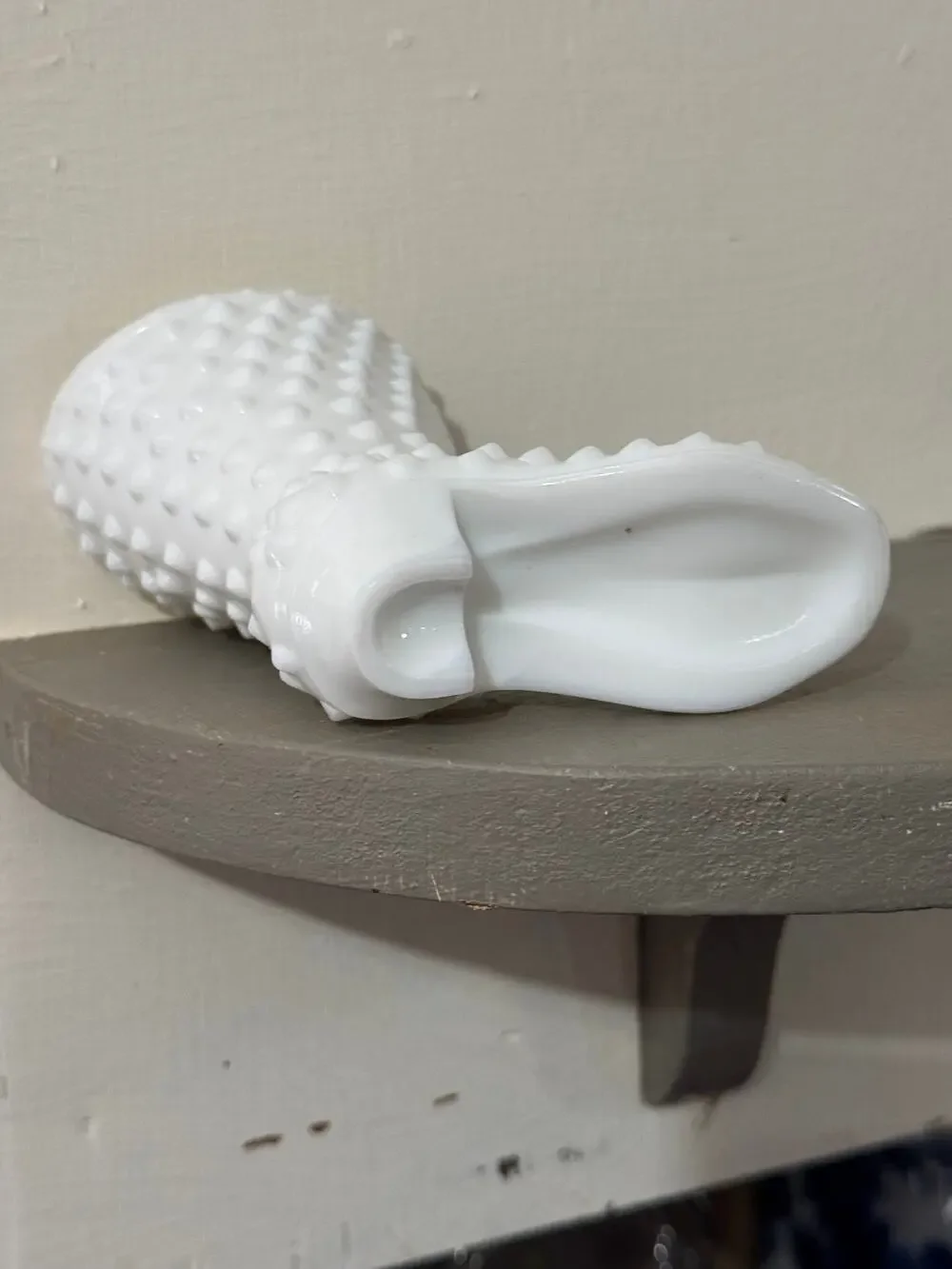 Vintage Fenton White Milk Glass Hobnail Boot Vase Victorian Shoe Original Label